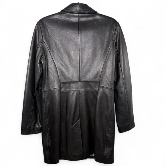 Vintage 90s Guess Genuine Leather Longline Blazer Coat‎ Jacket Black Medium Y2K - Picture 10 of 13